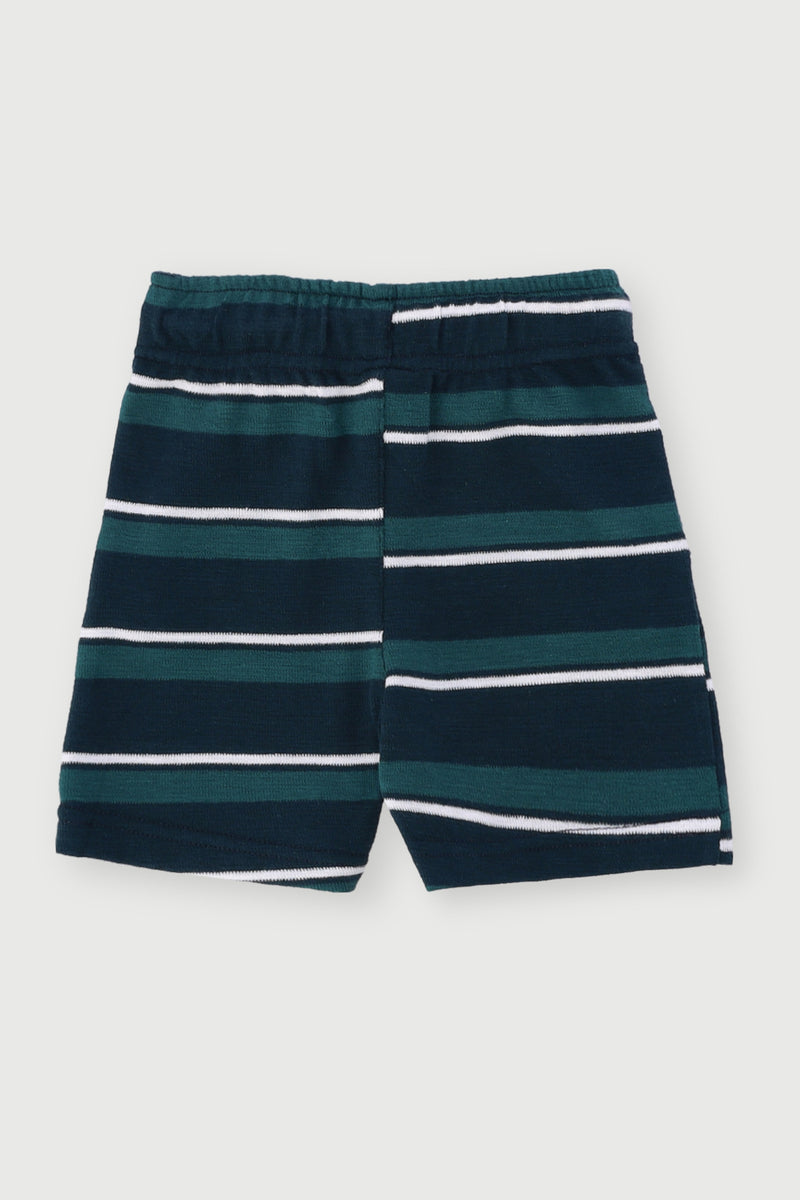 Pre-Boys Yarn Dyed Striped Rugby Shorts - Dark Green