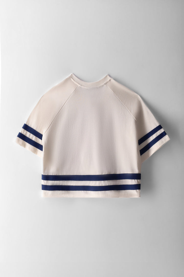 Girls Contrast Stripe Sports Jersey - Cream
