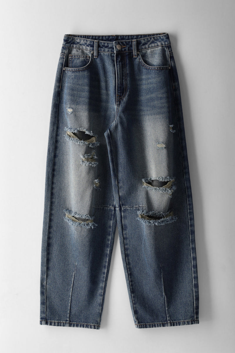 Girls Ripped Balloon Denim - Tea Stain