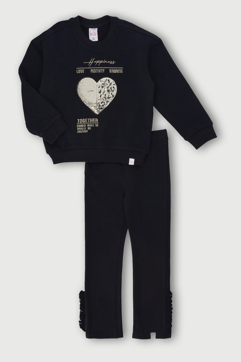 Pre-Girls Heart Fleece Legging Set - Black