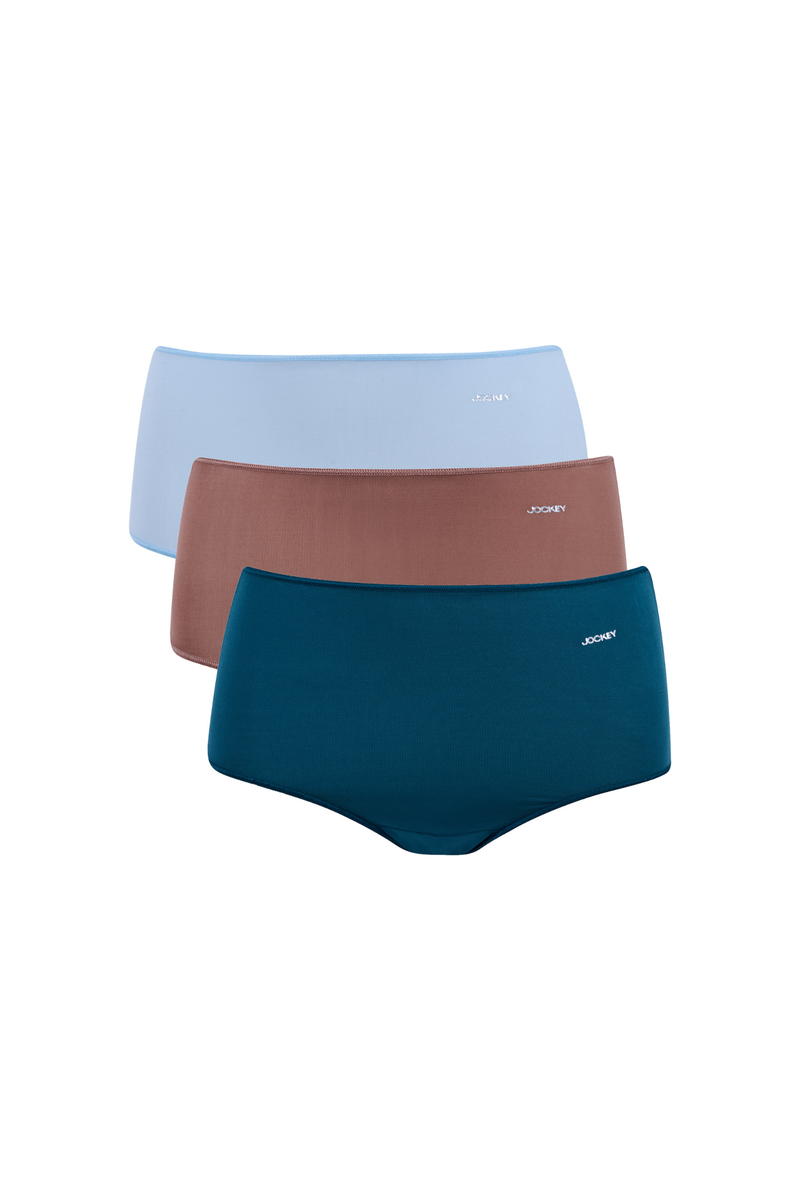 3 Pack Classic Plain Brief Panties - Aqua/Teal/Bronze