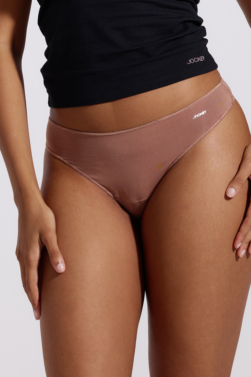 3 Pack Classic Plain Thong Panties - Pink/Nude/Plum