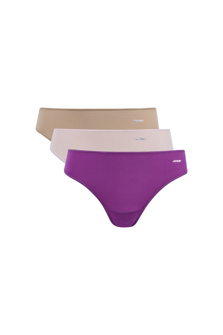 3 Pack Classic Plain Thong Panties - Pink/Nude/Plum