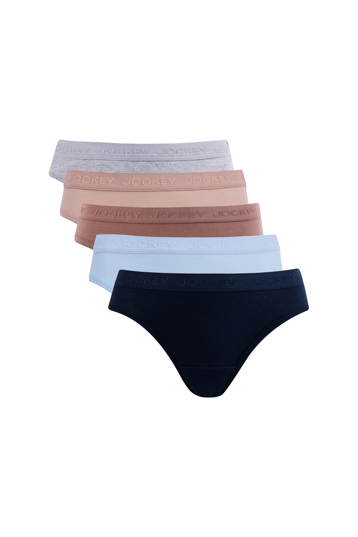5 Pack Tonal Cotton Bikini Panties - Blue