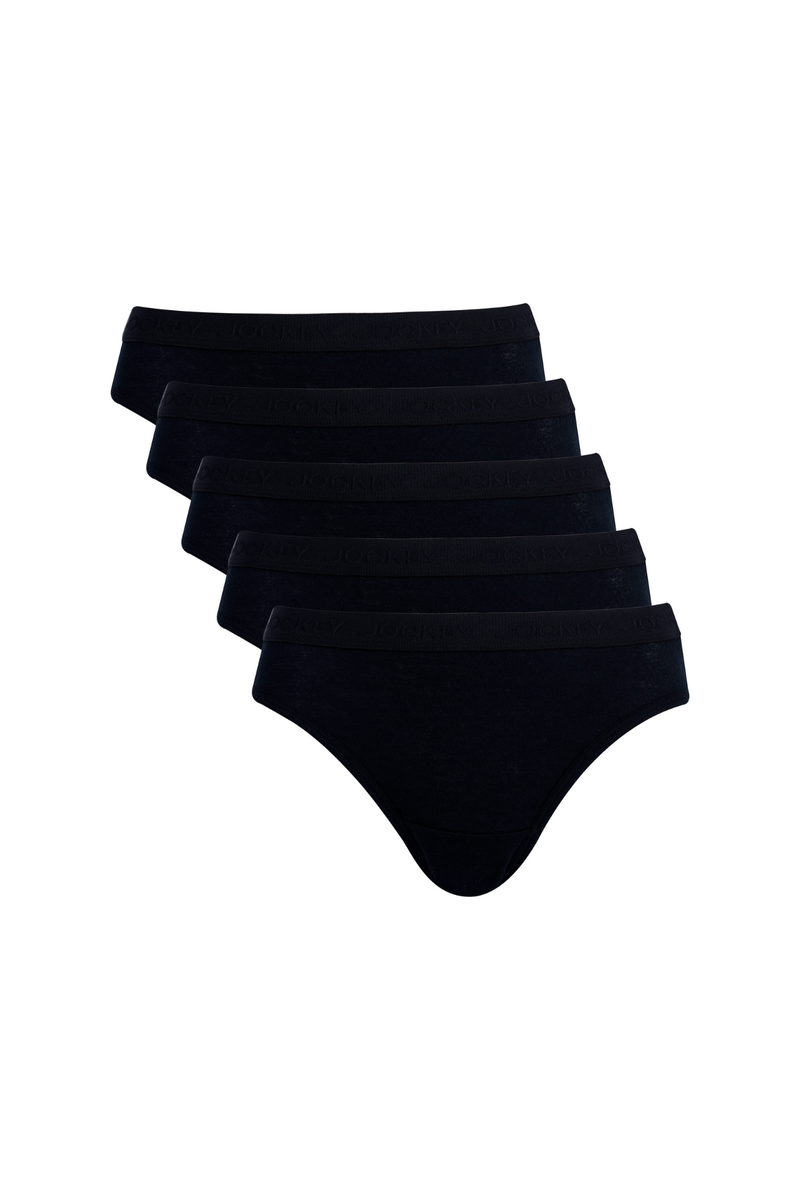5 Pack Tonal Cotton Bikini Panties - Black