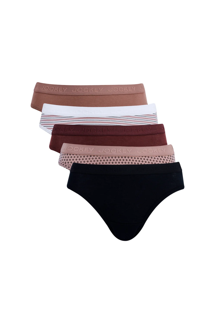 5 Pack Tonal Print Cotton Bikini Panties - Nudes