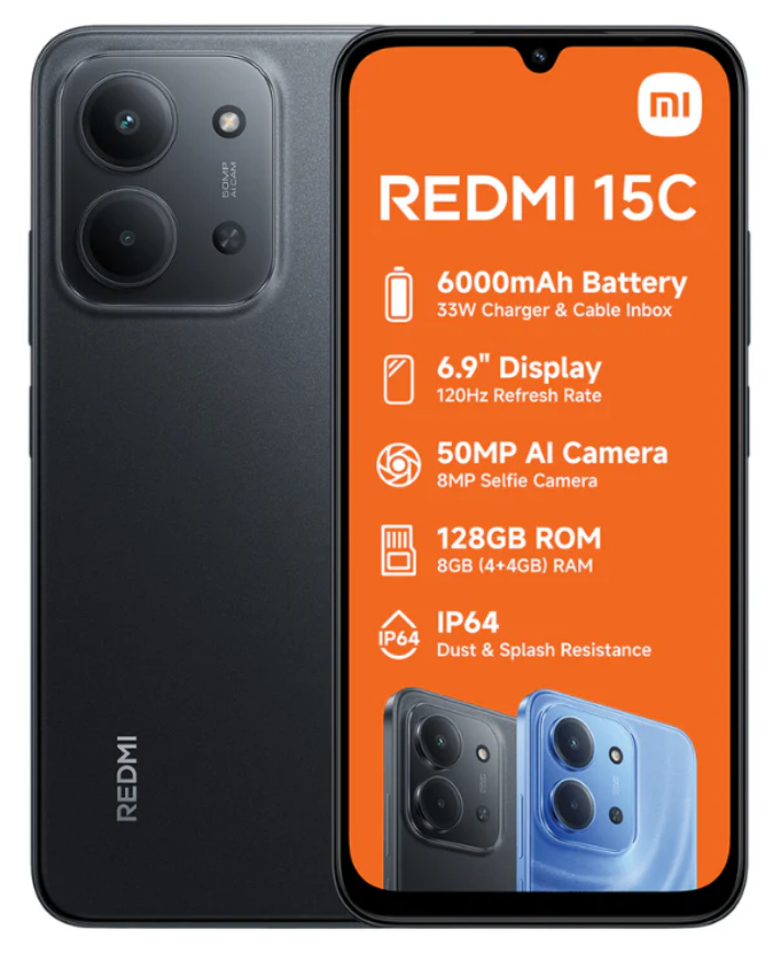 Redmi 15c 128GB 4G Dual Sim Cellphone - Black