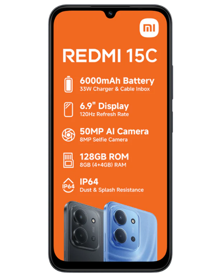 Redmi 15c 128GB 4G Dual Sim Cellphone - Black