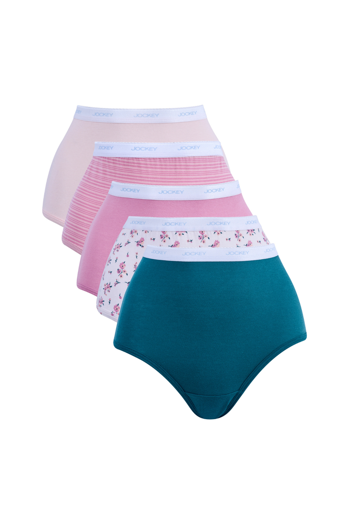 5 Pack Classic Print Cotton Brief Panties - Pink
