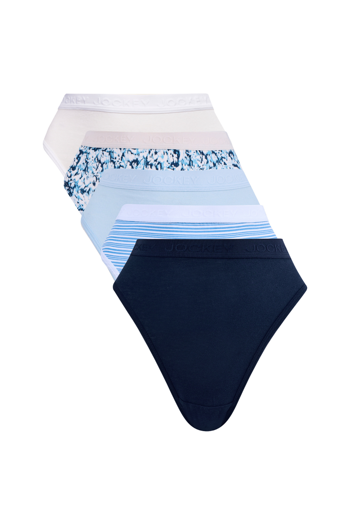 5 Pack Classic Cotton Hi-Cut Printed Panties - Blue