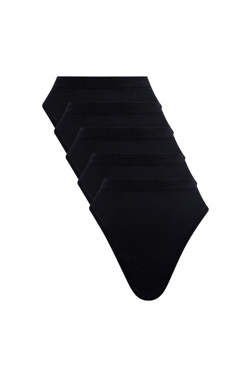 5 Pack Cotton Hi-Cut Tonal Panties - Black