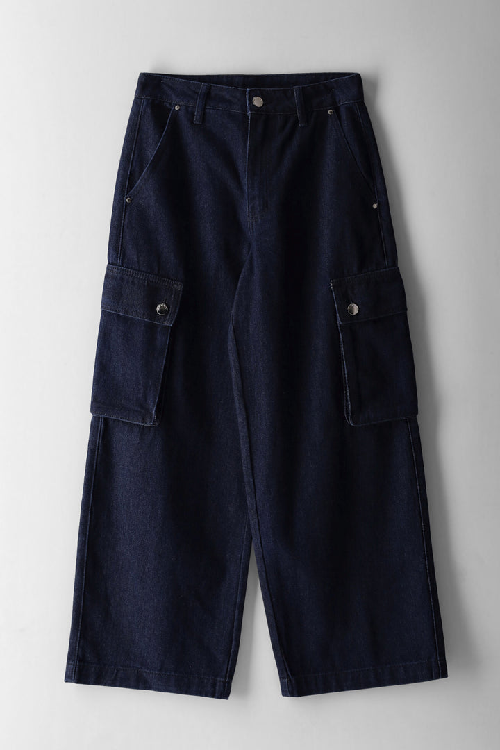 Girls Baggy Straight Cargo Denim - Ink