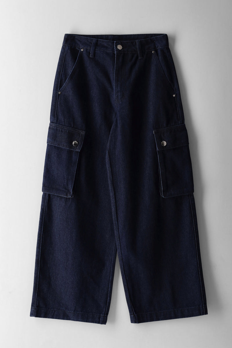 Girls Baggy Straight Cargo Denim - Ink