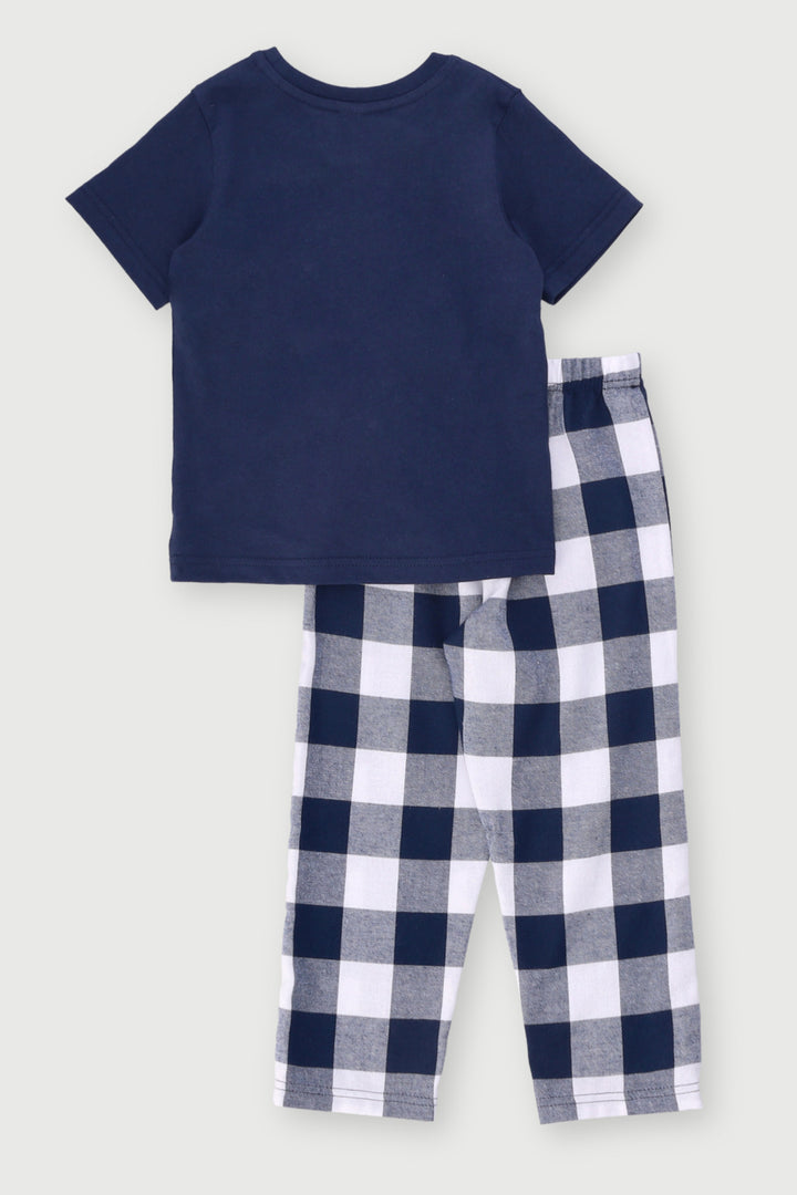 Pre-Boys Long Flannel Bottom Truck Sleep Set - Navy