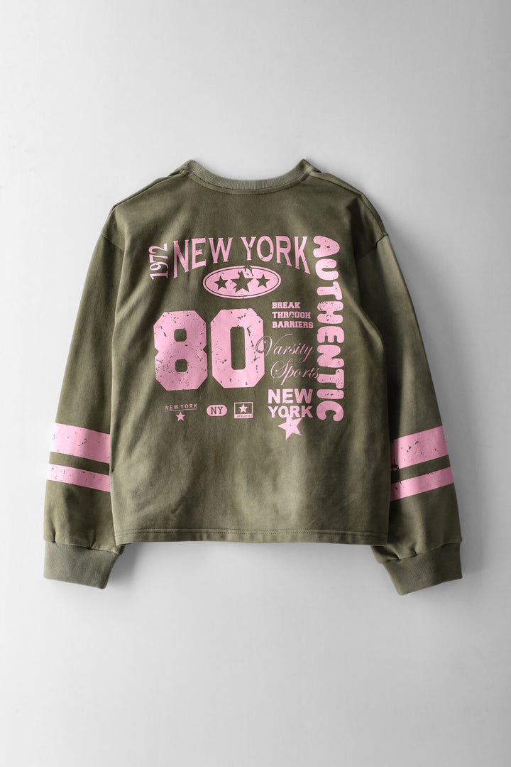 Girls Washed Sports Sweatshirt - Fatigue