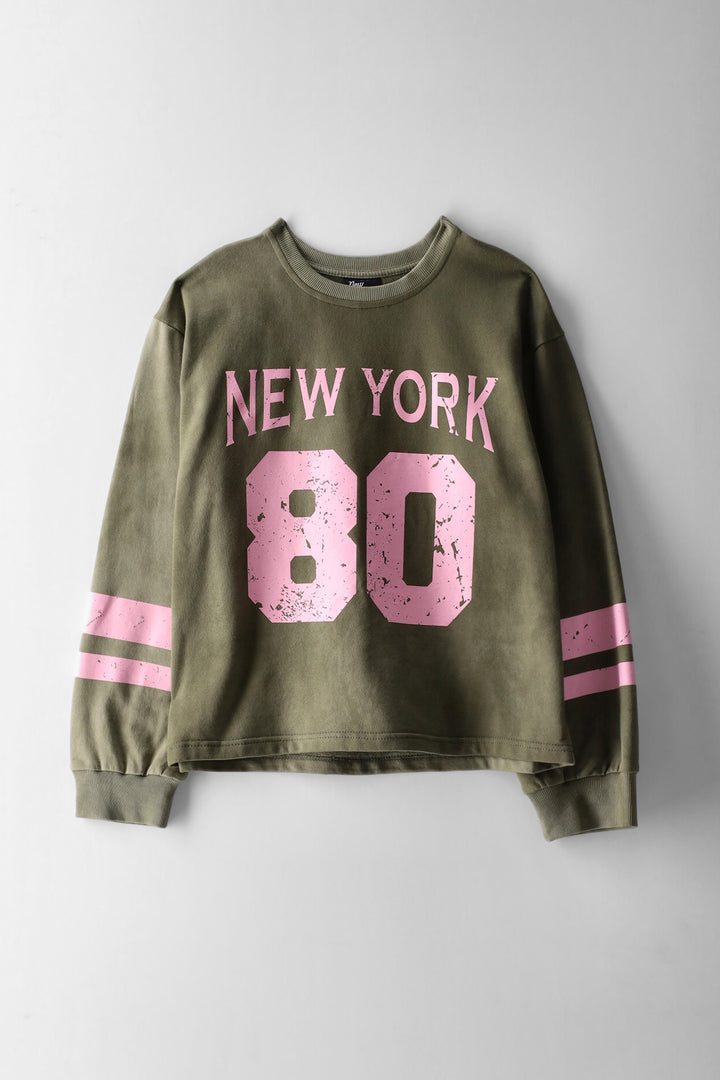 Girls Washed Sports Sweatshirt - Fatigue