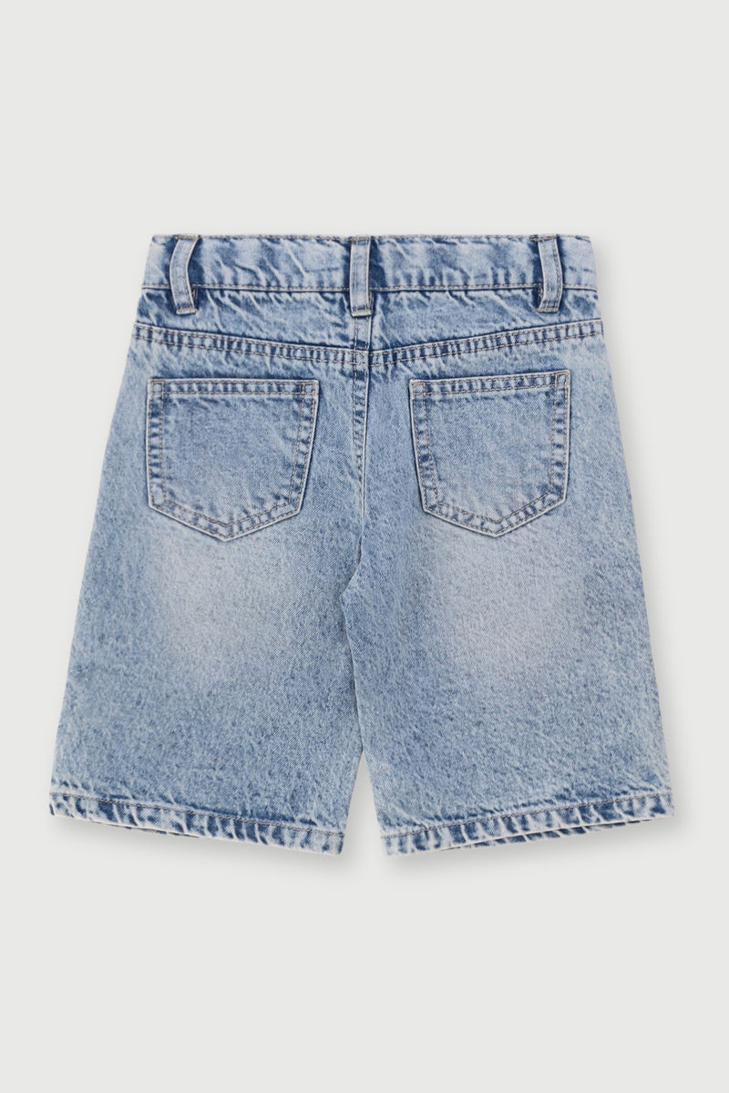Pre-Boys Rip Denim Short- Light Blue