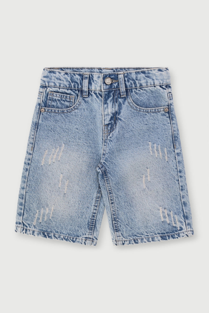 Pre-Boys Rip Denim Short- Light Blue