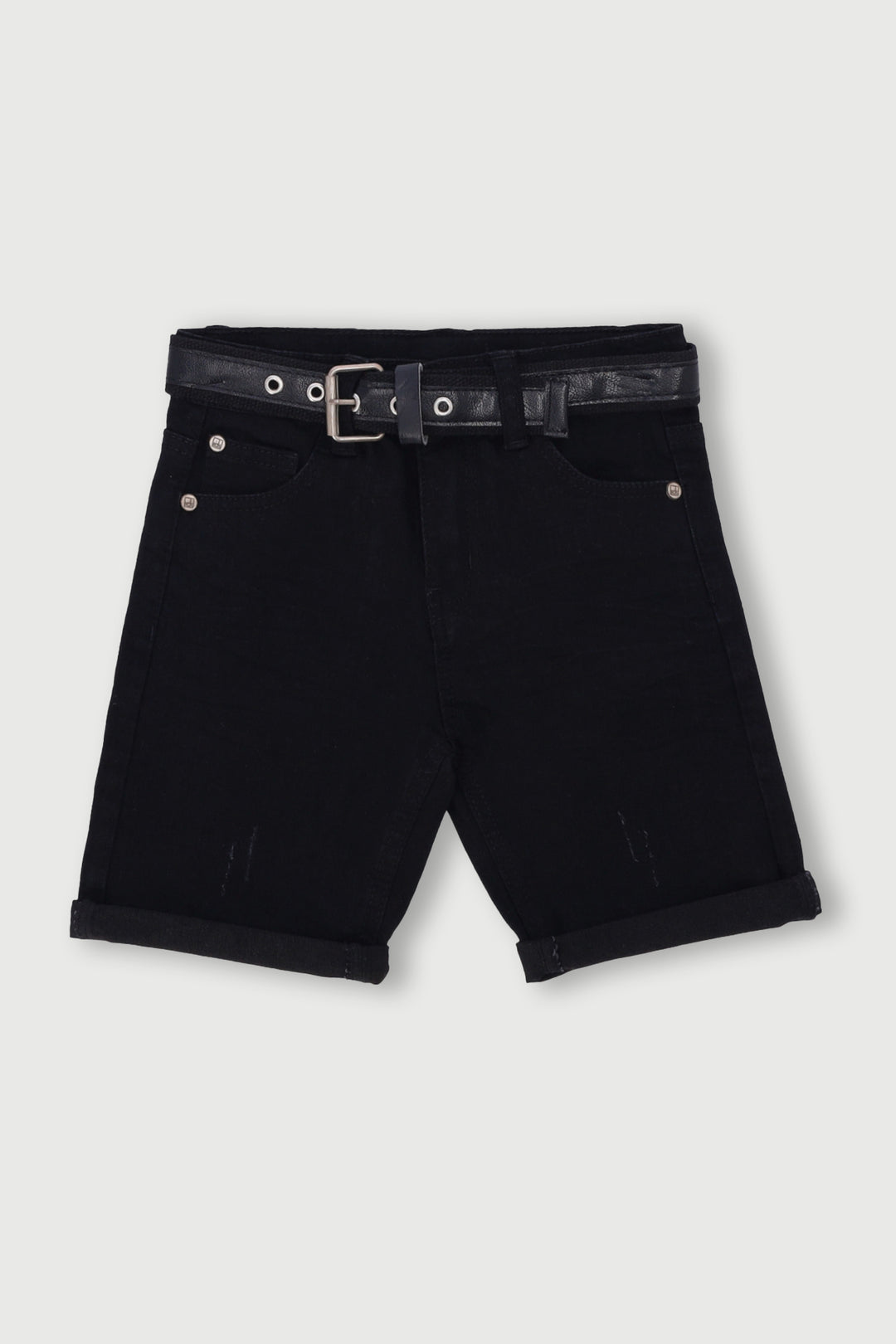 Pre-Boys Belted Denim Short - Black
