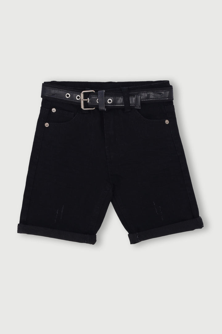Pre-Boys Belted Denim Short - Black