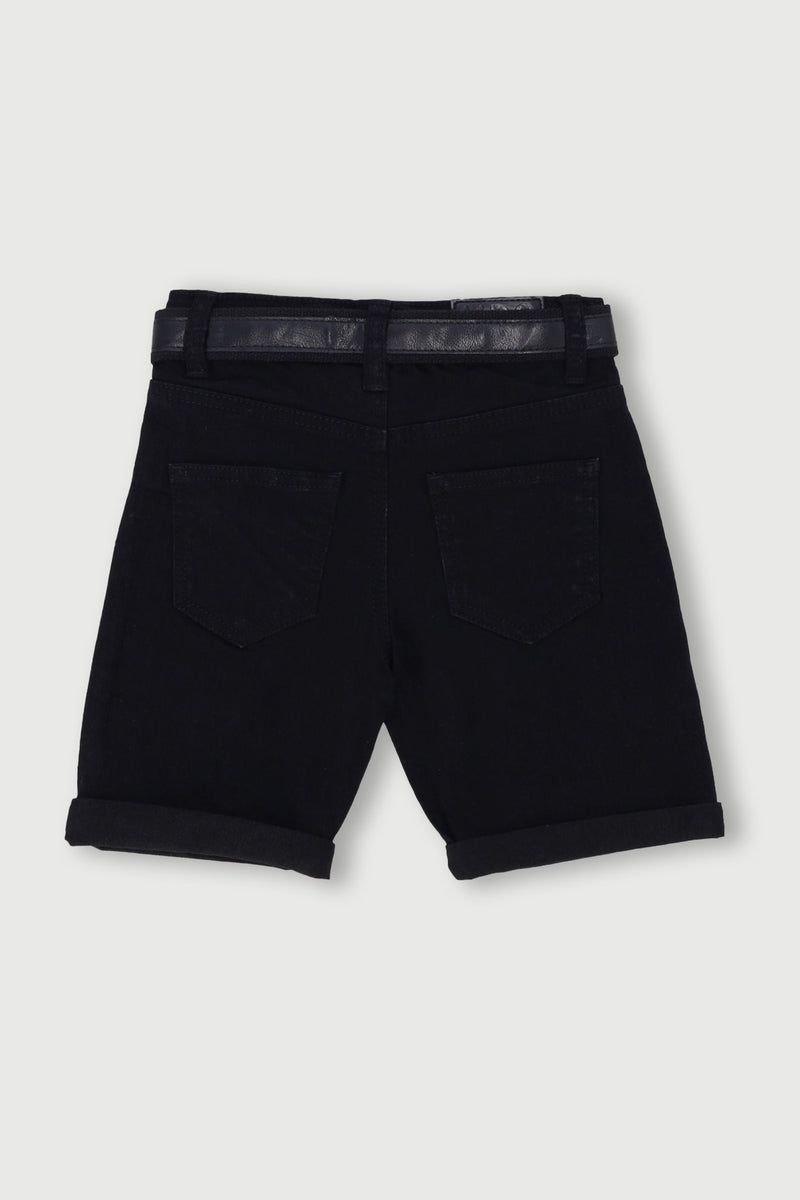 Pre-Boys Belted Denim Short - Black