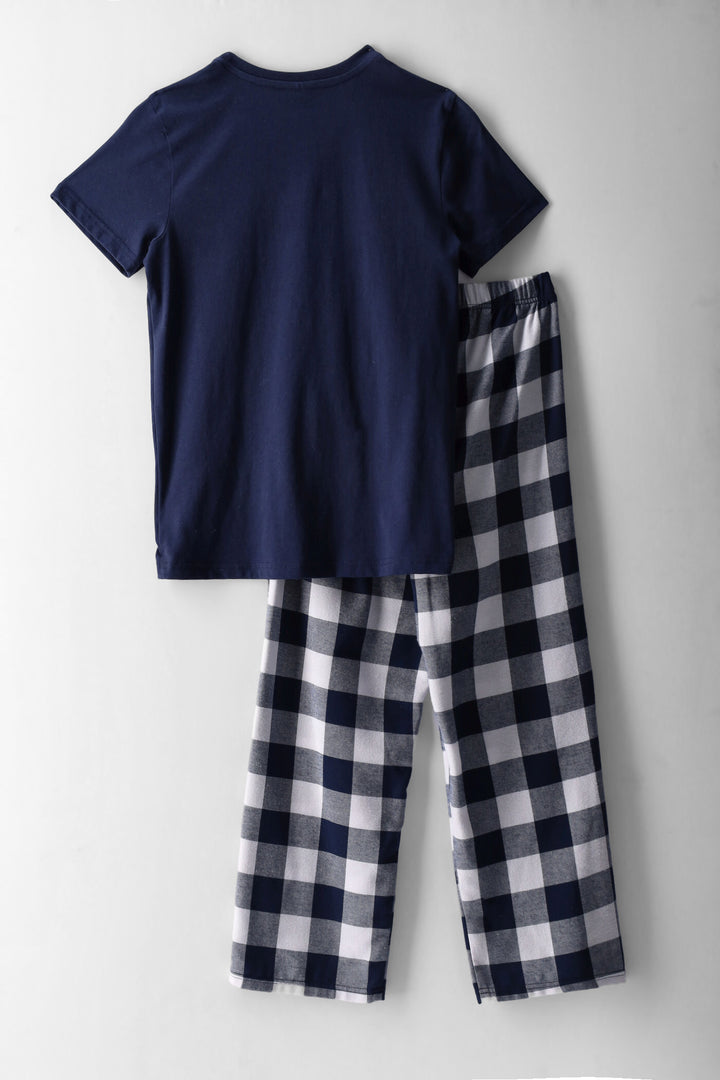 Boys Long Flannel Bottom "Hi" Sleep Set - Navy