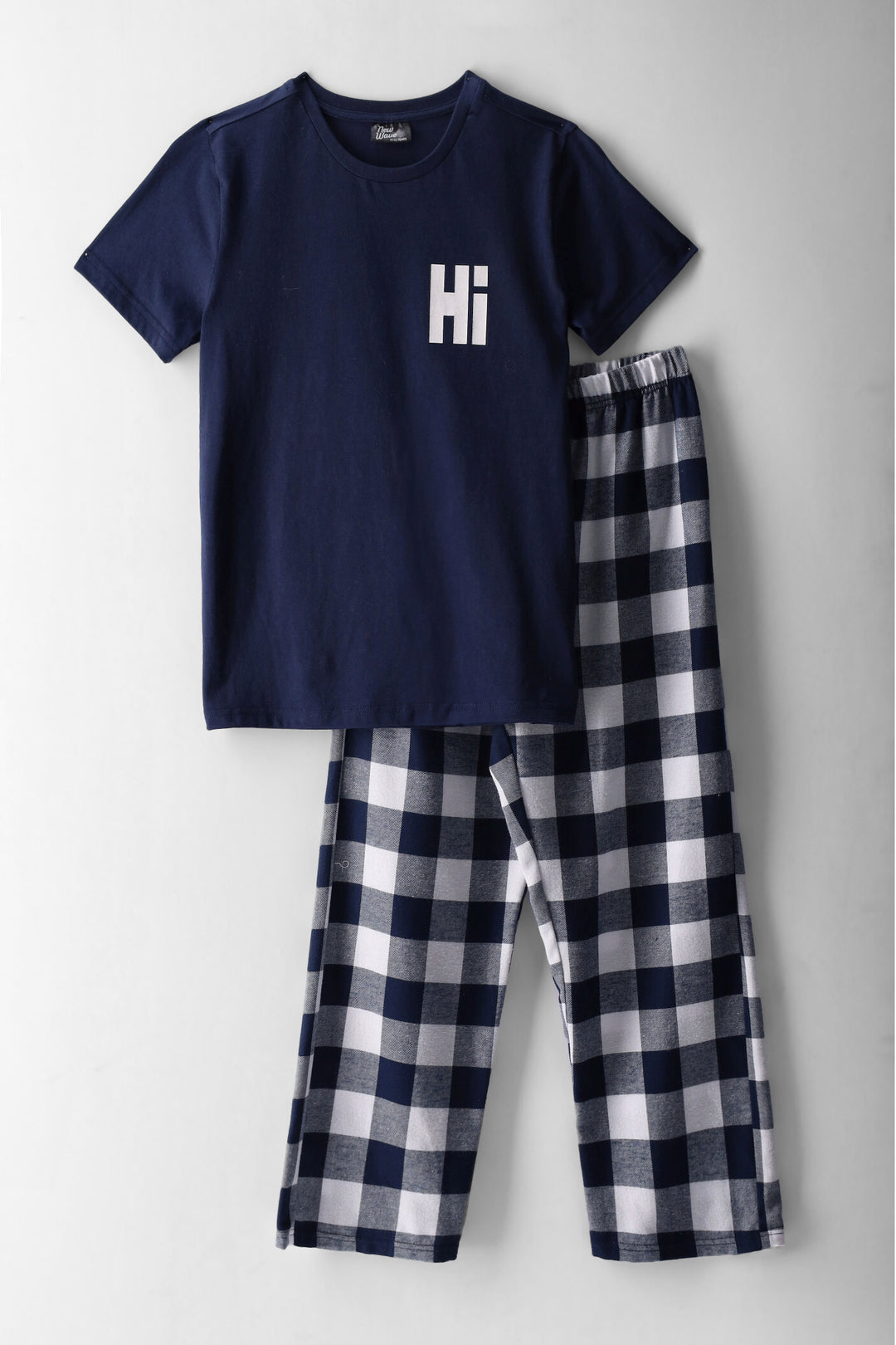 Boys Long Flannel Bottom "Hi" Sleep Set - Navy