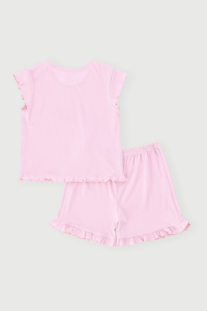 Pre-Girls Rainbow Dty Rib Sleep Set - Pink