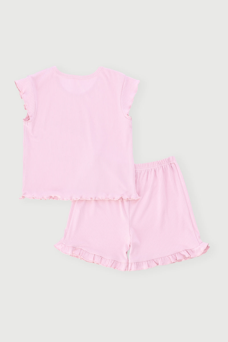 Pre-Girls Rainbow Dty Rib Sleep Set - Pink
