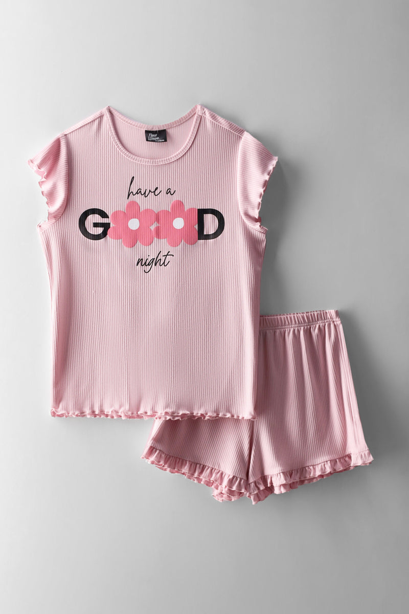 Girls Goodnight Dty Rib Sleep Set - Pink