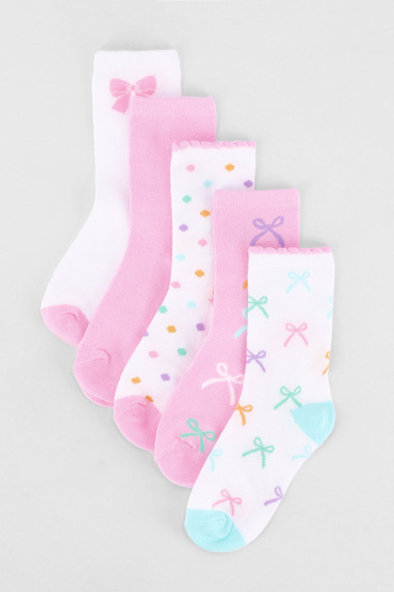 Pre-Girls 5 Pack Bow Anklet Socks - Multi