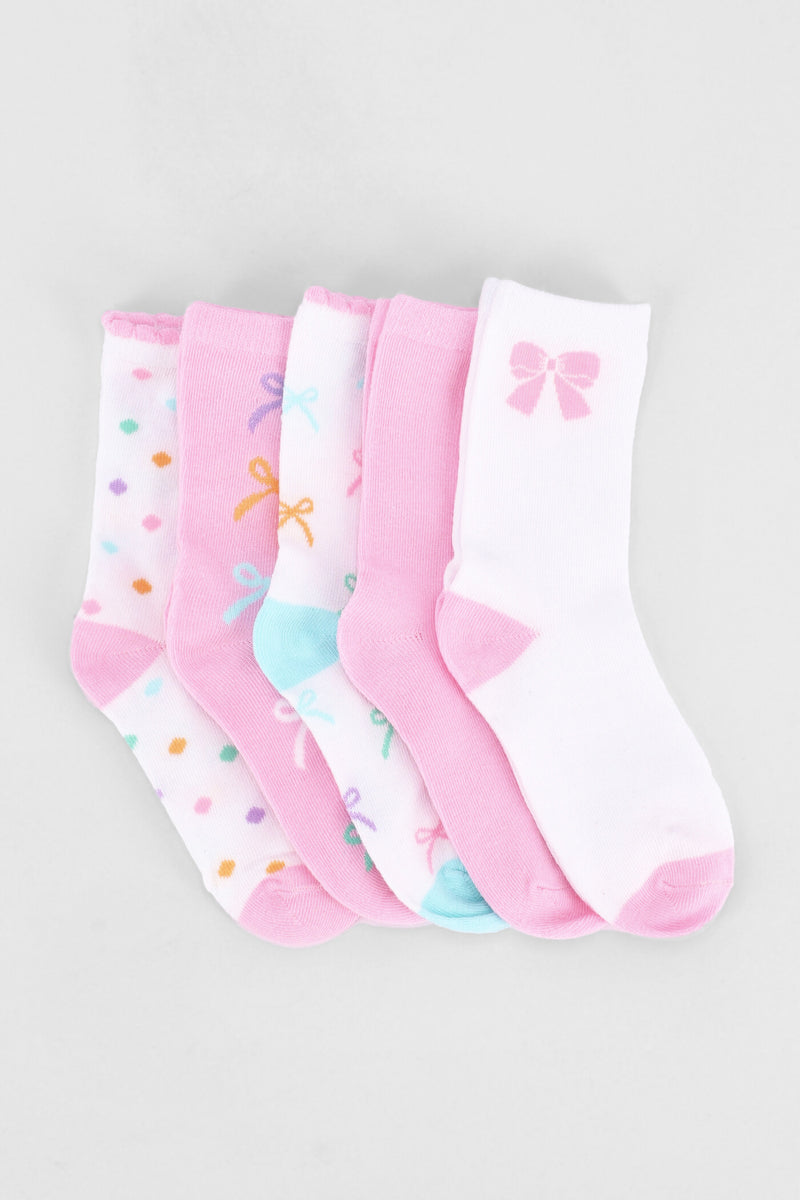 Pre-Girls 5 Pack Bow Anklet Socks - Multi