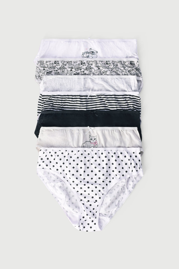 Girls 7 Pack Cats & Dogs Panties - Black