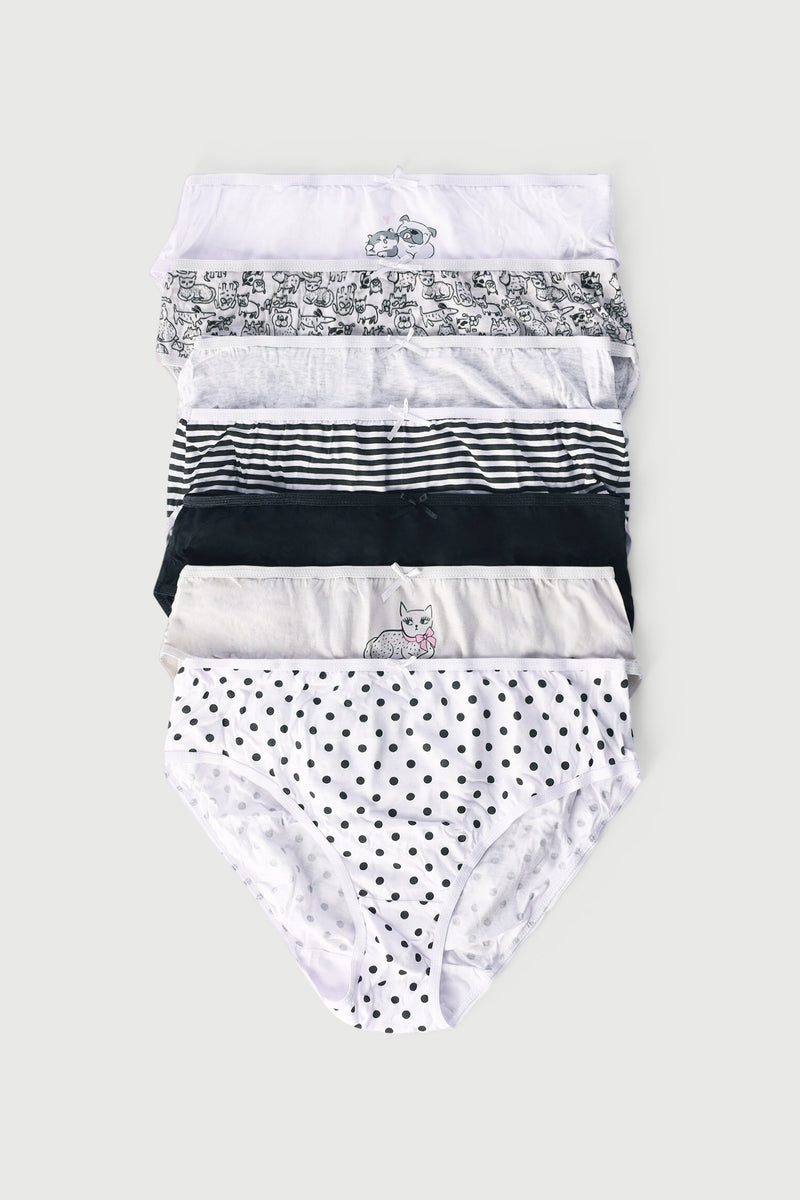 Girls 7 Pack Cats & Dogs Panties - Black