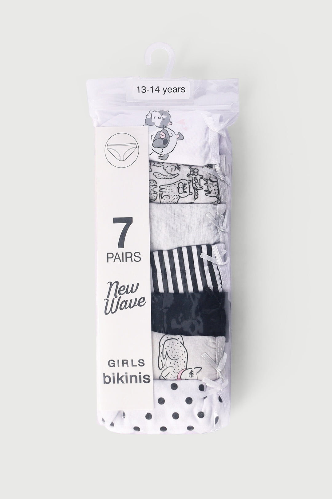 Girls 7 Pack Cats & Dogs Panties - Black
