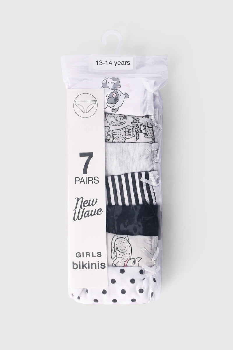 Girls 7 Pack Cats & Dogs Panties - Black