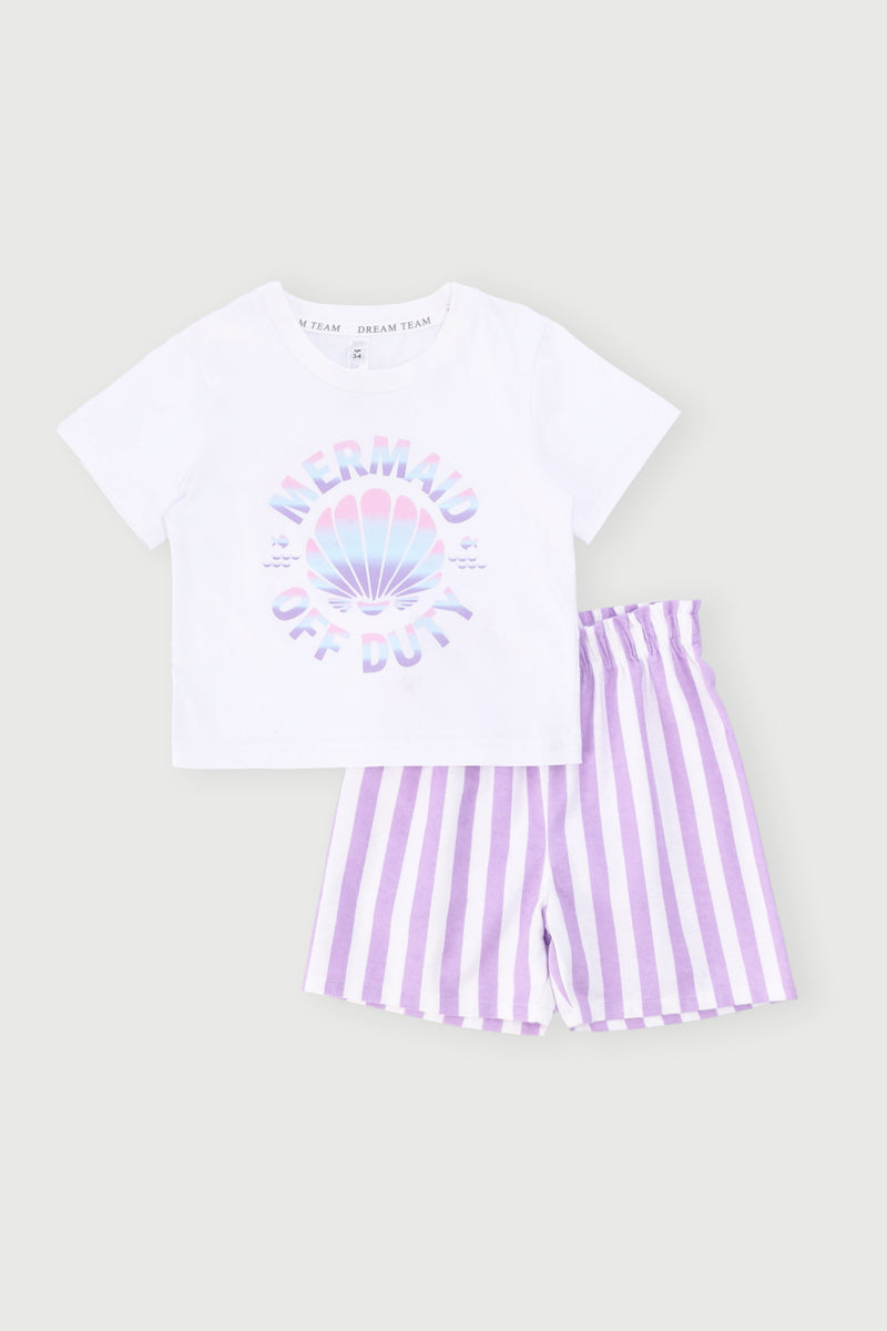 Pre-Girls Mermaid Stripe Flannel Sleep Set - Lilac