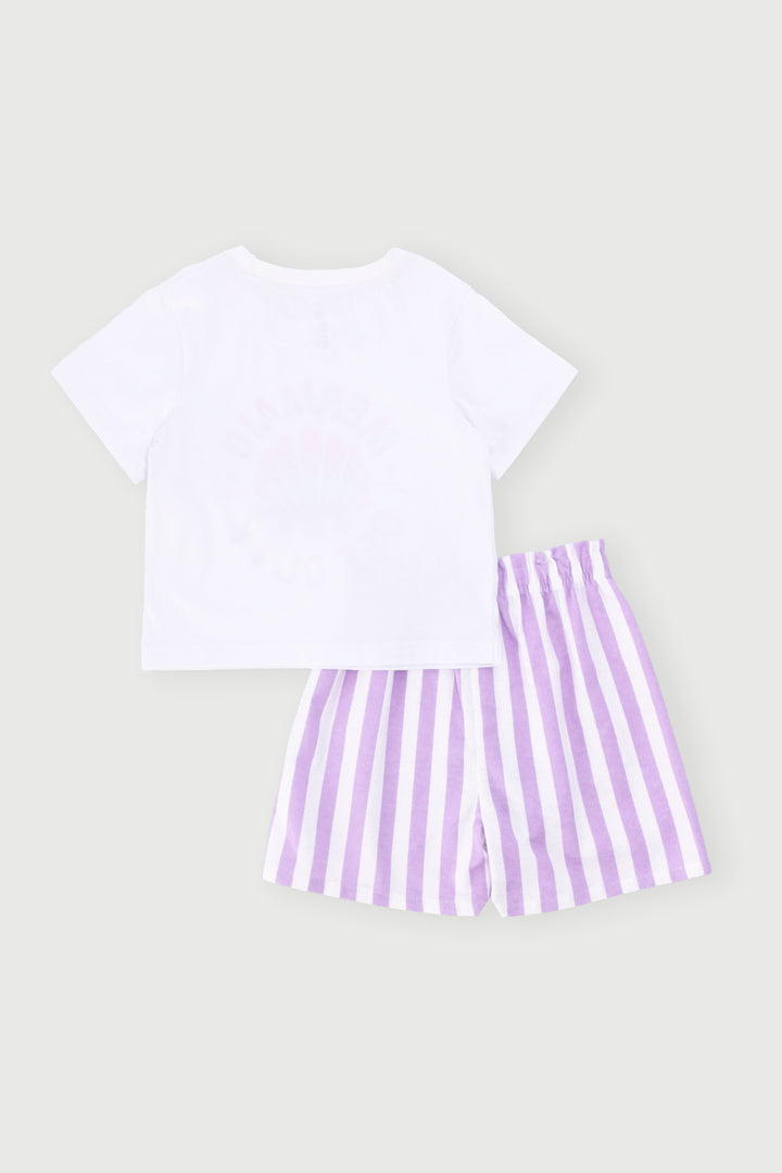 Pre-Girls Mermaid Stripe Flannel Sleep Set - Lilac