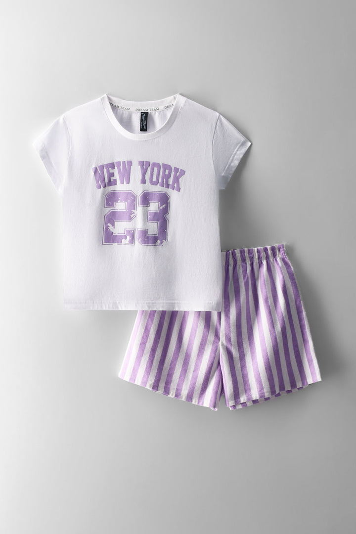 Girls Sleep Vibes Stripe Flannel Sleep Set - Lilac