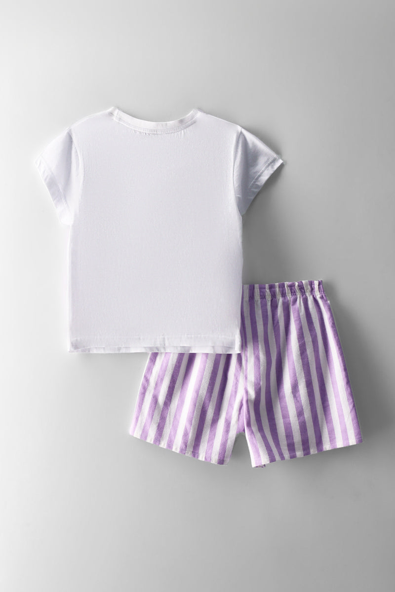 Girls Sleep Vibes Stripe Flannel Sleep Set - Lilac