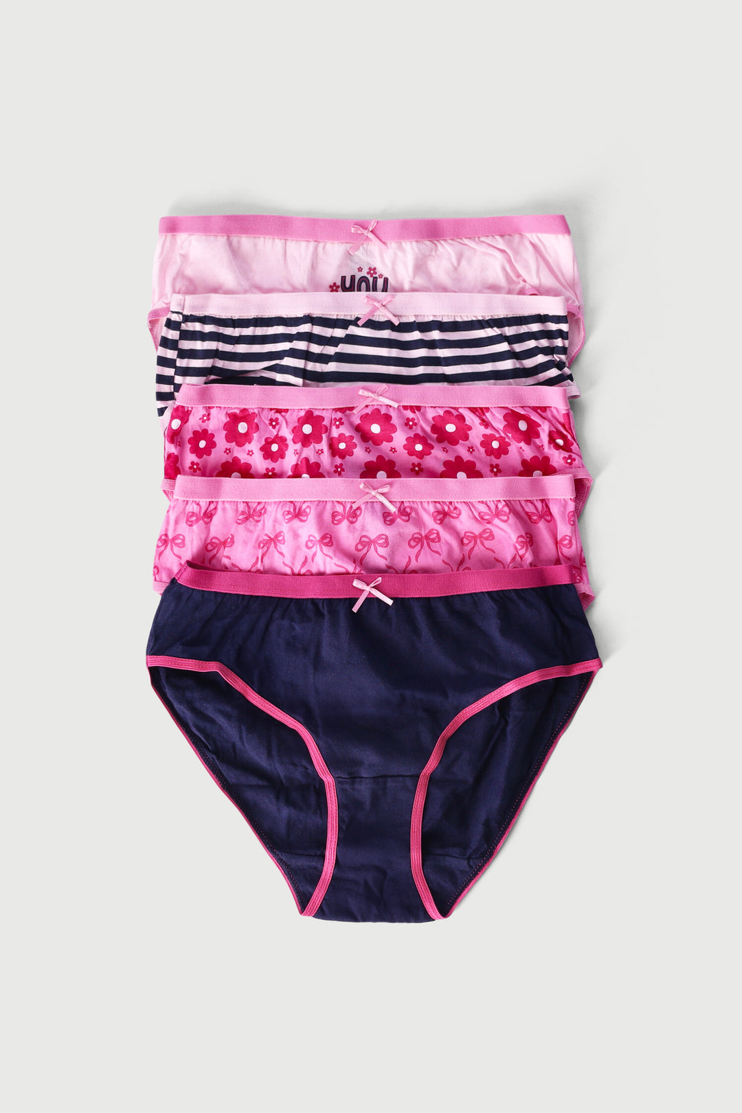 Girls 5 Pack Flowers & Bows Panties - Navy