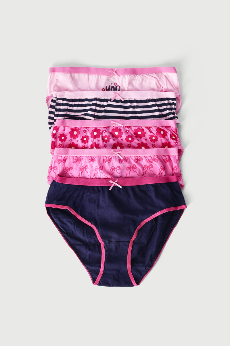 Girls 5 Pack Flowers & Bows Panties - Navy