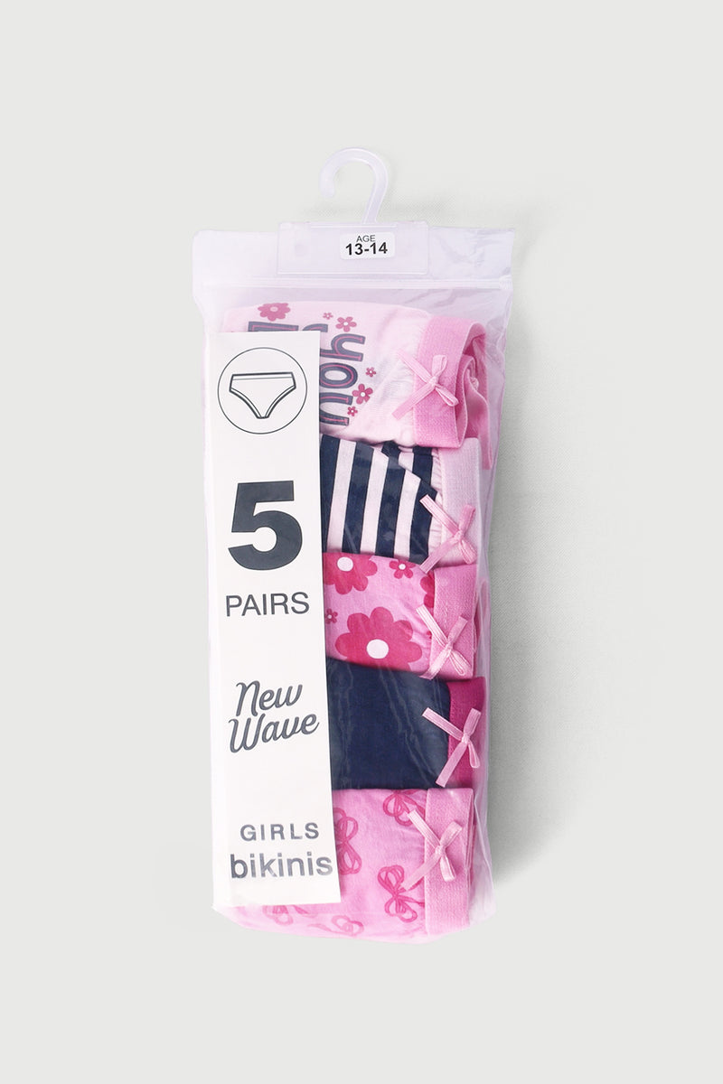 Girls 5 Pack Flowers & Bows Panties - Navy