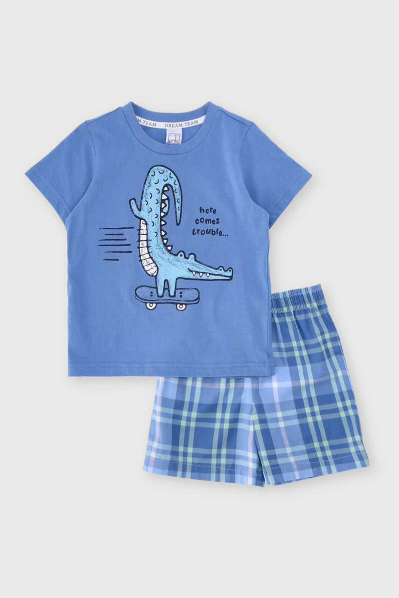 Pre-Boys Here Comes Trouble Woven Short Sleep Set - Blue