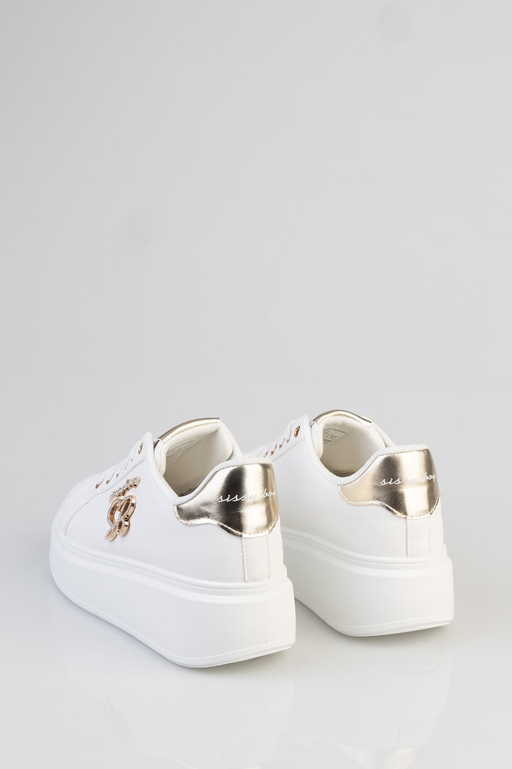 Classic Lace Up Logo Hardward Chunky Sneaker - White