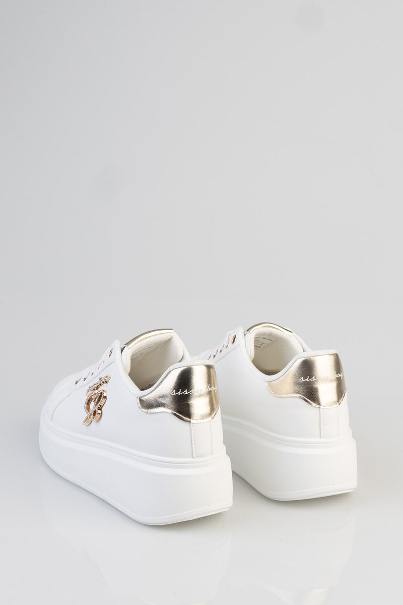 Classic Lace Up Logo Hardward Chunky Sneaker - White
