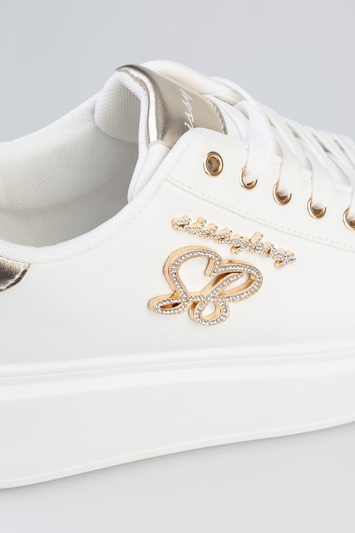 Classic Lace Up Logo Hardward Chunky Sneaker - White