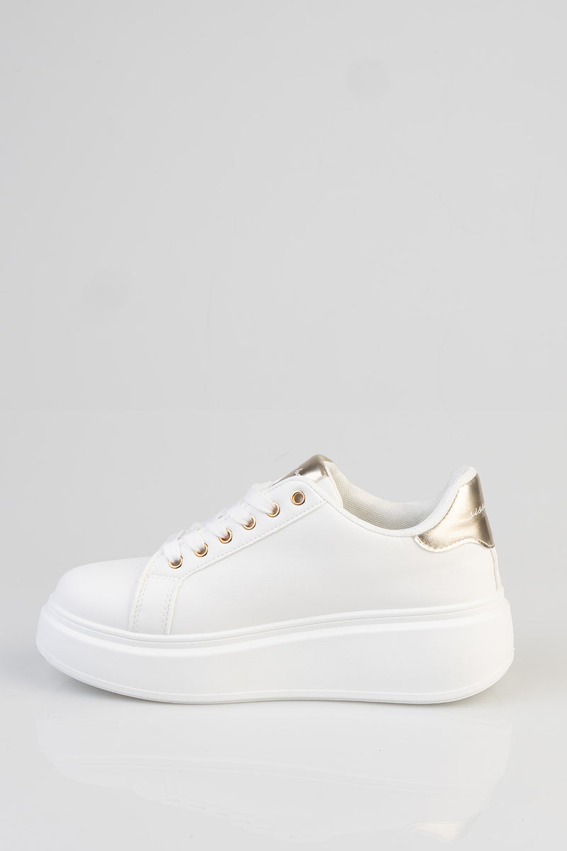 Classic Lace Up Logo Hardward Chunky Sneaker - White