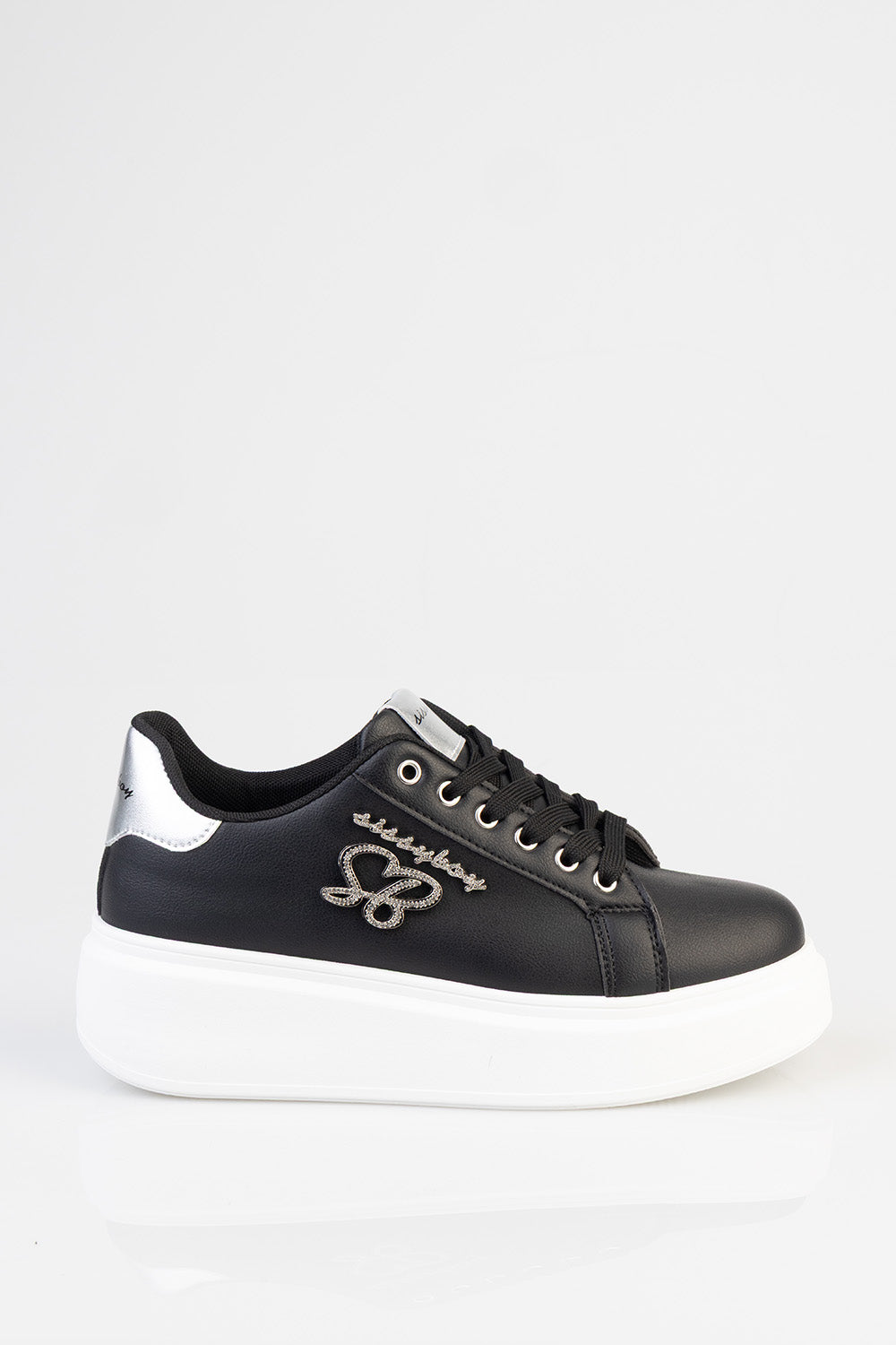 Classic Lace Up Logo Hardward Chunky Sneaker - Black