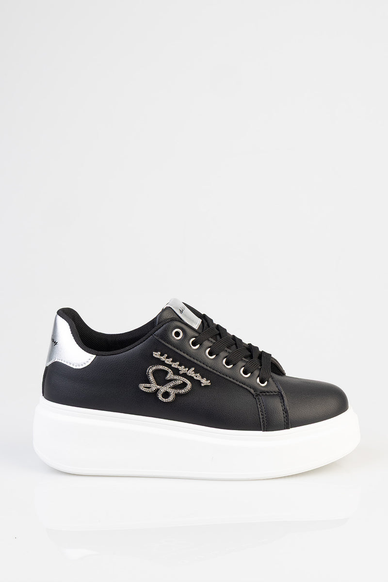 Classic Lace Up Logo Hardward Chunky Sneaker - Black